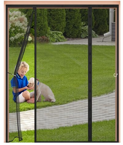 Moustiquaire Magnétique Porte Fenêtre avec Double Ouverture Latérale, Rideau Anti-Moustique,Fermeture Automatique, Sans Perçage pour Baie Vitrée,Coulissante, Balcon, Terrasse,150x220cm,Noir