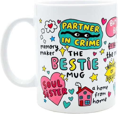 ALINK Bestie Coffee Mug 11oz, Cute Friendship Gift for Women, Soul Sister Mug, Best Friend Birthday Gifts for Female Friend, Funny Aesthetic Ceramic Cup for Christmas, Mother's Day