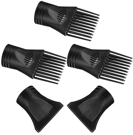 VOSAREA 5 Pezzi Pettine Lisciante per Chioma Beccuccio Phon Nero in Plastico, Design Portatile e Distribuzione Uniforme del Calore, per Saloni e Viaggi di Lavoro