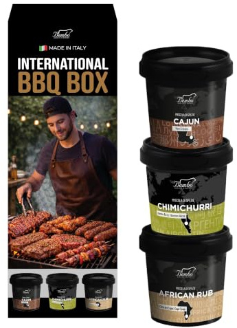INTERNATIONAL BBQ RUBS – Set Spezie BBQ con Cajun 90 g, Chimichurri 50 g e African Rub 80 g – Rub e Marinature per Carne, Pollo, Pesce e Verdure – Idea Regalo Barbecue