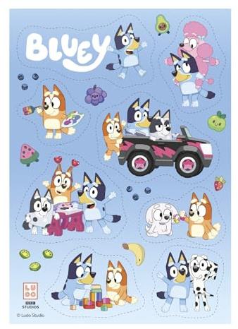 dekora – Décoration Gâteau Bluey en Papier Comestible, Feuille A5 à Découper avec 8 Motifs, Décoration Anniversaire Bluey et Bingo pour Gâteaux et Cupcakes, Sans Gluten, Sans Lactose, Végétarien