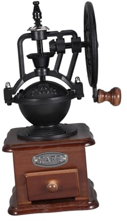 KALLORY Macinacaffè Manuale Vintage in Legno e Ferro Base in Legno e Cassetto, Macina Caffè e Spezie per Cucina e Camping, Design Portatile e Funzionale