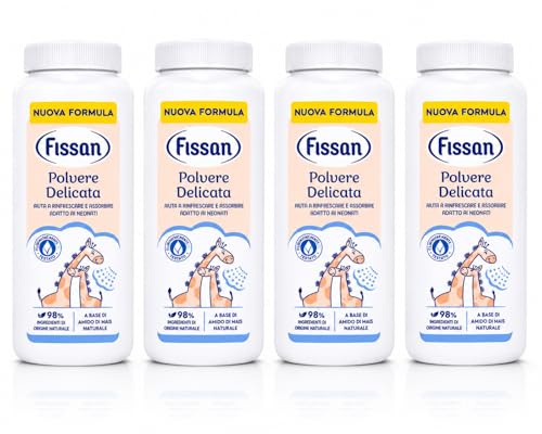 Polvere Delicata - Talco per Neonati e Bambini - Assorbe l'Umidità e Aiuta a Prevenire Arrossamenti - Con Amido di Mais Naturale - Delicata sulla Pelle Sensibile - Uso Quotidiano - 4 Unita da 100g