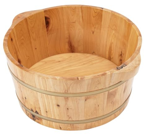 Baignoire à pied en bois de cyprès - 36,5 x 18 cm - Baignoire classique avec conservation de la chaleur, bords arrondis et poignée de transport stable, idéal pour la détente et le bien-être