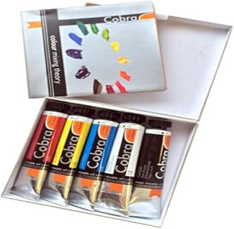 Cobra Artist Water-Mixable Oil Colour Mixing Set - 5 x 20 ml Tuben - Inklusive Mixing Leaflet - Lösemittelfreie professionelle Farbe - Hohe Pigmentierung - Elfenbeinschwarz, Titanweiß, Grundfarben