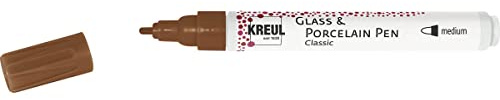KREUL 16410 - Glass & Porcelain Pen Classic medium, cognac, formstabile Rundspitze, Strichstärke ca. 2 - 4 mm, Porzellanmalstift mit brillanter, deckender und lichtbeständiger Farbe auf Wasserbasis