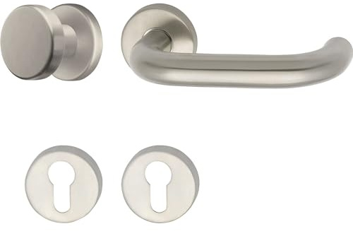 GRUNDMANN 102857 1754/D70M FH Interchangeable Fitting on Rosette PZ for Fire Doors ÖNORM Door Fitting VK 8.5, Stainless Steel, Silver
