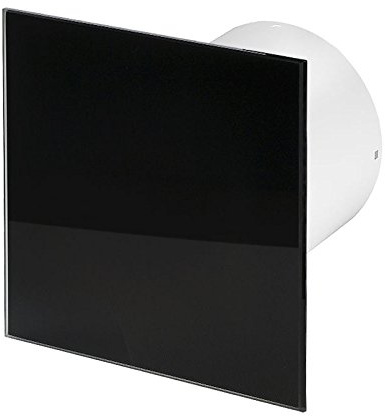Bathroom Extractor Fan 125mm / 5 with Non Return Valve / Backdraft Shutter Kitchen Ventilator with Modern Front Panel (125mm Turbo Fan with Pull Cord Switch, Glass Black Polished / PTGBP)