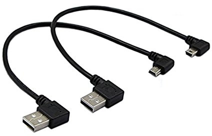 CERRXIAN USB 2.0 Verlängerungskabel 9 Zoll Mini USB Kabel Kombination Mini USB rechtwinklig und Linke Ecke Stecker auf USB zu Typ A 2.0 Linke Winkel Stecker Daten Synchronisation und Ladekabel (1Paar)