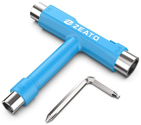 Zeato All-In-One Skate Tools Multi-function Portable Skateboard T Tool Accessory with T-type Allen Key and L-type Phillips Head Wrench Screwdriver