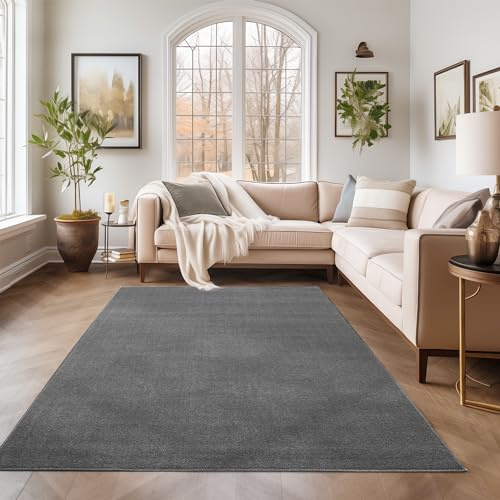 SIMPEX Teppich 200x290 cm Grau, Kurzflor, Einfarbig, Modern, Rechteckig, Pflegeleicht, rutschfest, Wohnzimmerteppich für Schlafzimmer, Esszimmer, Büro
