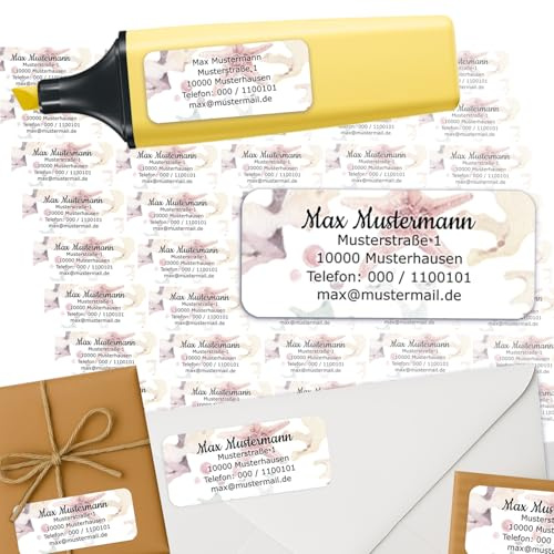 Adressaufkleber Watercolor Absenderetiketten personalisiert 45 Stück | Etiketten mit Wunschadresse Namensaufkleber Schule Adresslabel Ordner Büro Alltag klar bedruckt selbstklebend