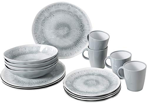 BRUNNER Melamin Ess Geschirr Set Lunch Box 16-Teilig Camping Reise Teller Becher Stonetouch Pearl