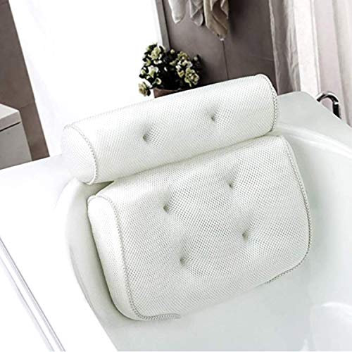 Yuning Cuscino da Bagno 3D Con 6 Ventose Antiscivolo, Ergonomico per Vasca da Bagno, Supporto per Schiena e Spalle, Spa Domestica (Bianco)