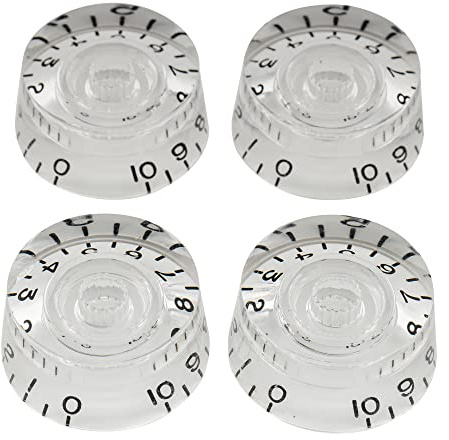 Musiclily Pro Linkshänder Metrische Größe 18 Splines Zylinder-Form Potiknopfe Speed Knobs für Epiphone Les Paul SG Style E-Gitarre, Transparent(4er Set)