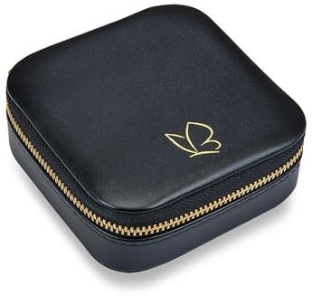 GLANZSTÜCKE MÜNCHEN Schmuck-Reisetäschchen Kunstleder schwarz | Samt, creme, Maße 10,0 x 10,0 x 3,5 cm, Spiegel nein, Schmucketui, Schmuckschatulle für die Reise