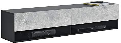 [en.casa] Mobile Porta TV/Consolle da Parete con 2 Ante e Ripiani/Scomparti140 x 31 x 30 cm Armadio a Muro con Apertura a Ribalta per Camera/Salotto/Ingresso - Nero/Effetto Cemento