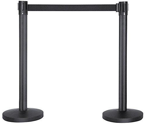 Yaheetech 1 Set Retractable Belt Stanchion Set for Queuing Lines Crowd Control Barriers Queue with 2m Nylon Retractable Black Belt/Concrete and Metal Base/Easy Assembly