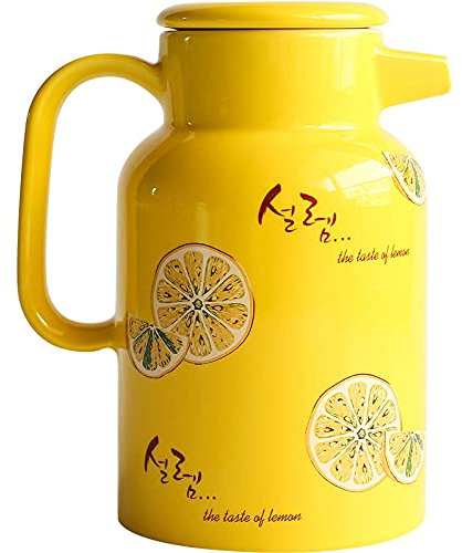 Teapot Tea Infuser Teapot Tea Maker Tea Set Tea Infuser Teapot 1500Ml Household Yellow Lemon Cold Kettle Ceramic Large-Capacity Teapot Heat-Resistant High-Temperature Explosion-Proof Cool White Kettle