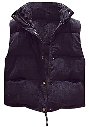 Weste Damen Einfarbiger Cordweste Mantel Warme Winterjacke Stehkragen ärmellose kurze Übergangsjacke Cardigan Bluse mit offenem Stich und Reißverschluss Herbst Streetwear Bomberjacken Steppjacke