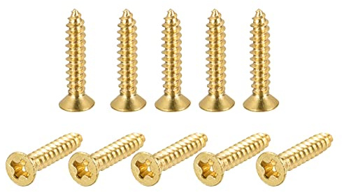sourcing map 50 Stück Holzschrauben M3x16mm selbstschneidender Verbinder | Messing, Kreuzschlitz Flachkopf, Für Türen Schränke Holzmöbel