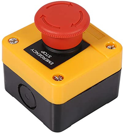 Joyzan Interrupteur à Bouton-Poussoir D'arrêt D'urgence, 660V 10A Capuchons de Bouton de Commutation Coque en Plastique Interrupteur à Bouton-Poussoir Champignon Signe Rouge Résistant aux Intempéries