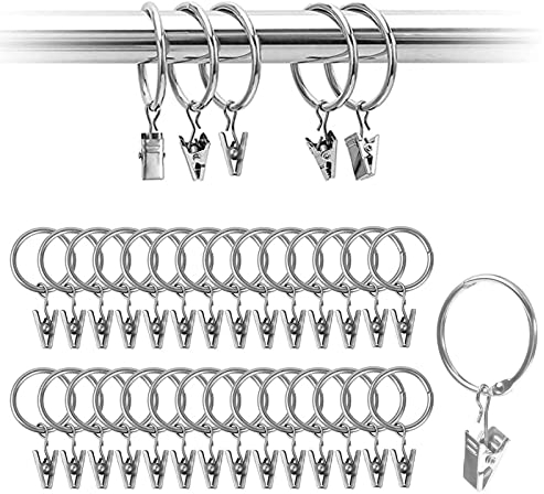 50 Stück Gardinenringe mit Clips, 25 mm Gardinenclips mit Ringen, Gardinenringe Rostfreies Metall, Mehrzweck für Gardinenstangen für Küche, Bad, Schlafzimmer, Wohnzimmer, Balkon