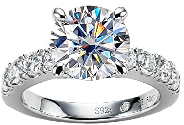 AnuClub Moissanite Engagement Ring 4.3cttw D Color Round Cut 925 Sterling Silver Eternity Wedding Promise Anniversary Band Ring for Women Size 7.5