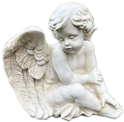 Darthome White Angel Cherub Garden Ornament Resin Sitting Winged Cupid Sculpture Statue 23cm