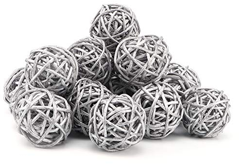 Hapivida 20pcs Decorative Rattan Balls, Wicker Party Balls - Bird Toy, Wedding & Christmas Decoration, Bowl & Vase Fillers (Silver)