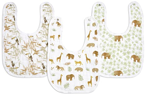aden + anais™ essentials Baumwoll-Musselin-Baby-Lätzchen mit Druckknöpfen tanzanie in 3er-Packung