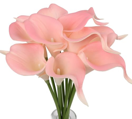 Alifst Mini Ramos de Lirios de Cala Artificiales de 15 Pulgadas, 10 Tallos de látex, Flores de Tacto Real para decoración del hogar y Fiesta, Color Rosa