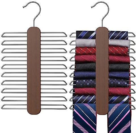 Uinicor Tie Hanger,Tie Organizer for Closet 20 Storage Capacity,Wooden Necktie Organizer Tie Holder,360 Degree Rotating Accessory Organizers for Tie,Belt,Scarf