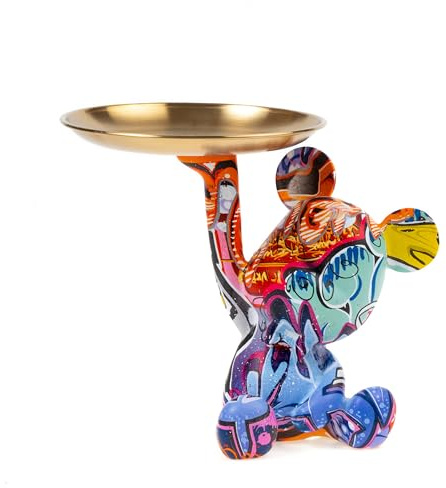 Coniuty - Bandeja para Llaves, Escultura Decorativa de Oso, Estatua Decorativa con Bandeja Soporte para decoración del hogar, Bandeja de Almacenamiento para Mesa de recibidor (Graffiti)