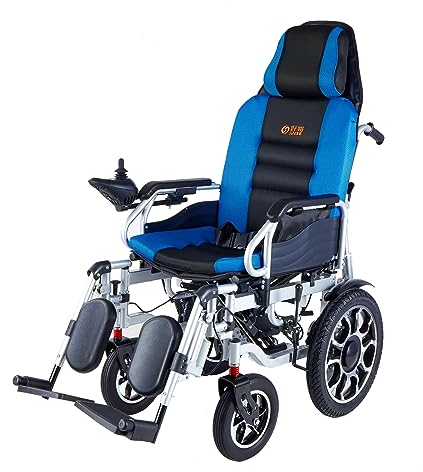Elektro Rollstuhl, 250W Dualmotor, elektrisch einstellbare Rückenlehne, elektrisch einstellbare Fußstütze, 24V20AH Hochleistungsakku, manuell-elektrischer Ein-Knopf-Schalter. (Schwarz + Blau)