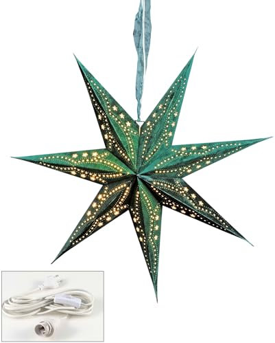 Leuchtstern Grün 7 Zacken Papierstern 60cm Samt Weihnachtsstern Deko Stern Lampe Weihnachtsdeko