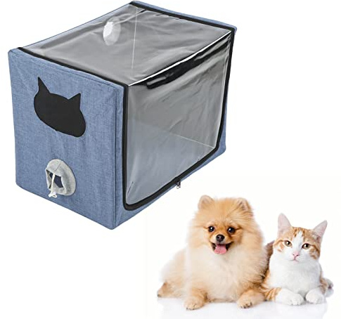 Ejoyous Haustier Sauerstoffkammer, Faltbare Hund Zerstäubung Sauerstoff Box Portable Haustier Sauerstoff Therapie Käfig Katze Kreißsaal Anti-Kratz Sauerstoff Inhalation Box24x15.7x18.1Zoll