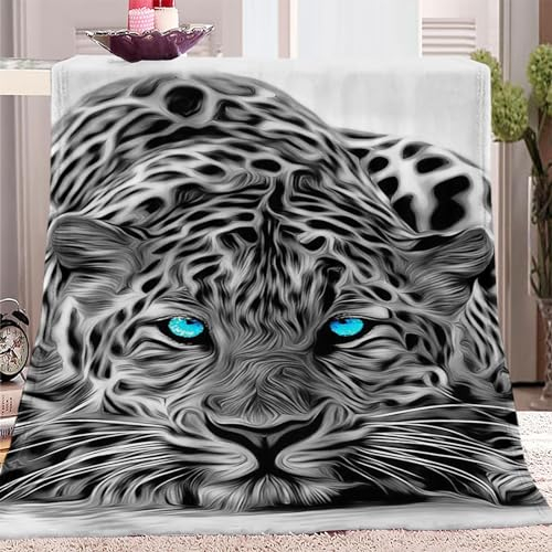 Weiche und Warme Flauschig Kuscheldecke 150x200 cm, Schneeleopard Leopardenmuster Flannel Decke Als Sofadecke Wohndecke Oder Tagesdecke Kuscheldecke für Bett, Couch, Sofa, Stuhl, Schlafzimmer