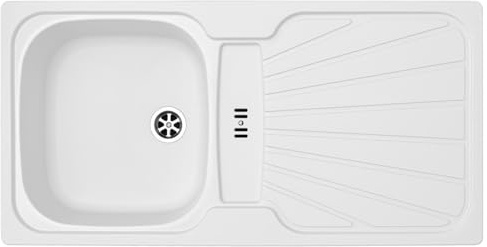 Liquida CMP5WH 1.0 Bowl Reversible Inset White Kitchen Sink with Waste Kit