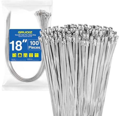 100 Pièces Collier de Serrage Inox 450 x 4,6 mm, Attache Câblées Acier Inoxydable Capacité de Charge 122 kg, Métal Zip Ties pour Extérieur, ClôTure, Garage