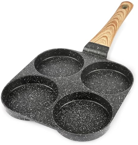 GiPP Poêle à Pancakes 4 Emplacements, Poêle à Omelette Antiadhésive en Aluminium, sans PFOS/PFOA, pour Petit-déjeuner Oeuf Au Plat Pancakes, pour Cuisinière à Gaz et Induction, Grise