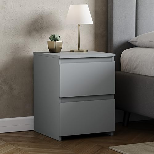 Vida Designs Denver - Comodino con 2 cassetti, per camera da letto, moderno, 48 x 39,5 x 39,5 cm (altezza x larghezza x profondità) (grigio)