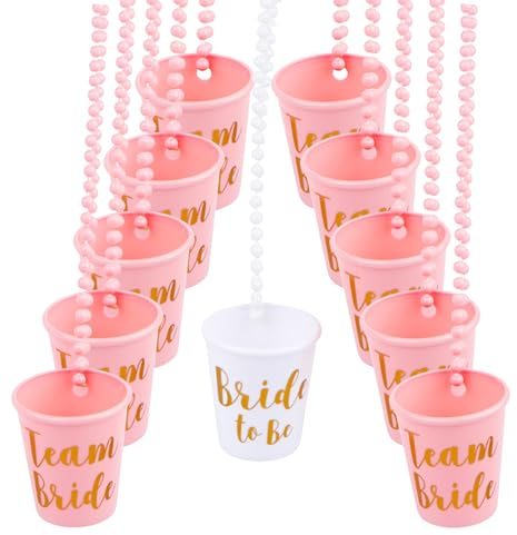 Laurel & Mason 11 Pcs Hen Party Shot Glasses, Bride to Be and Team Bride Chain Necklace Wine Vodka Glasses for Bridal Shower Engagement Hen Night