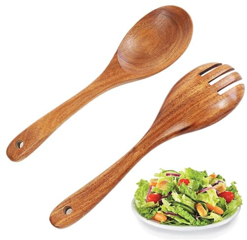 TRHDFW Wood Salad Servers for Nonstick Cookware Kitchen Wooden Baking Salad Making Server,2 Pieces