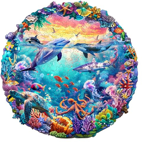 Holzpuzzle für Erwachsene, Maritime Welt Holzpuzzle, Unregelmäßige Einzigartige Form Puzzleteile, Exquisite Geschenkverpackung, Geburtstagsgeschenk für Erwachsene und Kinder(L-34 * 34cm-300 Stück)