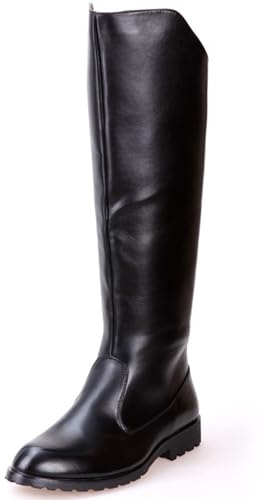 OPPOQ Kniehohe Lederstiefel für Herren, Reitstiefel, Bühnenaufführungsschuhe, weites Bein, mittlere Wade, Kopf, Langer, hoher Stiefel