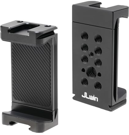 FOTGA Soporte de metal para teléfono móvil, adaptador de trípode, soporte para smartphone con 2 zapata fría y rosca de 1/4 3/8, compatible con trípode Arca Swiss