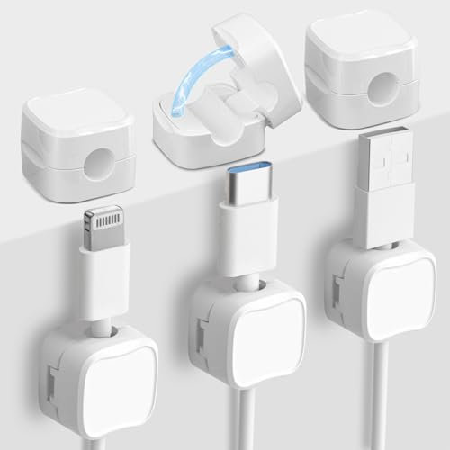 6 Pack Magnetic Cable Clips,Cable Tidy Tools,Cord Holder for Desk Cable Management,Cable Organiser for Wall,Office,Car,Desk,Nightstand(White)