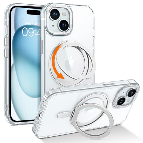 Telaso Magnetic Case for iPhone 15 Case, [Compatible with MagSafe] with 360° Rotatable Ring Stand Slim Shockproof Protective Phone Cases for iPhone 15 6.1, Clear