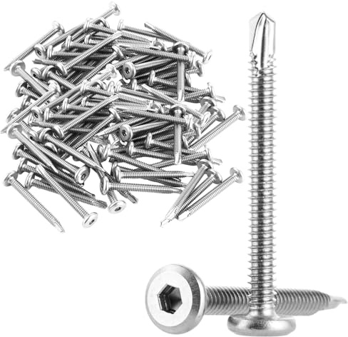 YAYODS 150 Stück Bohrschrauben M5,5 x 50 mm - Edelstahl 410 Selbstbohrende Blechschrauben mit Bohrspitze - Flachkopf mit Innensechskant - Professional Gewindeschrauben für Metall & Kunststoff